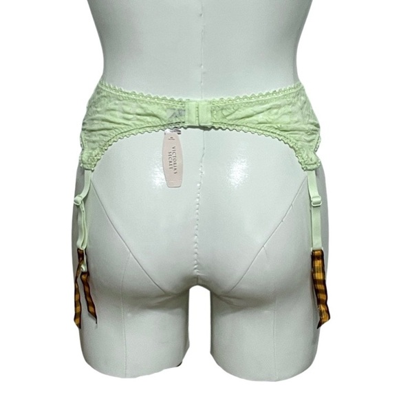 VICTORIA’S SECRET mint green lace and orange plaid ribbon garter belt XS/S, NWT - Picture 7 of 8